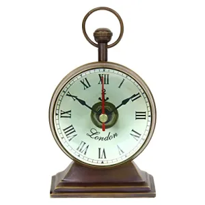 NOOR COLLECTION Handmade Antique Brass Table Top Clock   Compass Clock Rounded Shape Bold Nmber London Style Home Office Study Living Room Decor Gift (Table Clock 5 Inch)