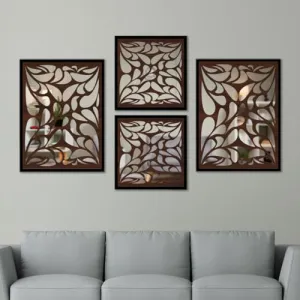 NoWorries Wall Mirror Hangings for Home decoration ( lamination Pine Wood Engraved Acrylic Mirror framed art for Wall decor) Set of 4 (MIRROR - 1.6, 13x19/13x13 inches)