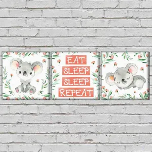 Nutcase Wall Art For Kids Room Stylish Panel Non-Fading Digital Painting for Children room, Bedroom Set of 3 - koala