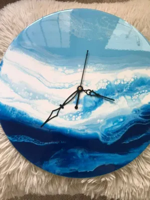 Ocean Art Wall Clock - Handmade Epoxy Resin, Unique Design, Available in Multiple Sizes