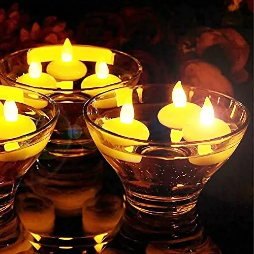 OCEAN PLASTWARES Water Floating Flameless/Smokeless Candle Tea Light/Diya, Battery Operated Decorative Candles for Home Decore/Diwali- (Pack of 24)