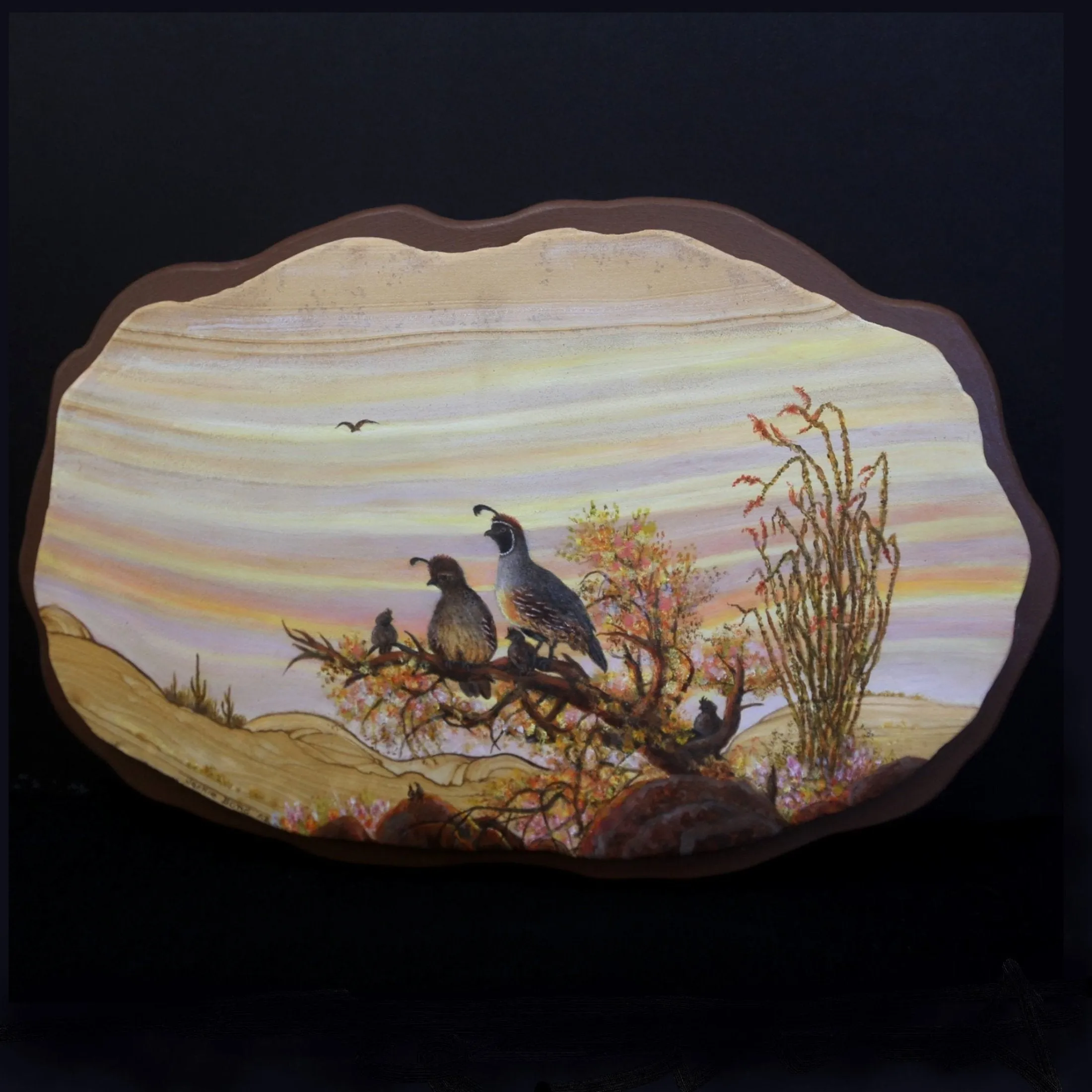 Sandstone Art Landscape With Quail Wall Art