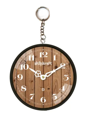 Shilpkraft 4 INCH Small & Antique Look Showcase/Table Key Chain Clock,Metallic Powder Coated MET Finish (*Small*) (Wooden)