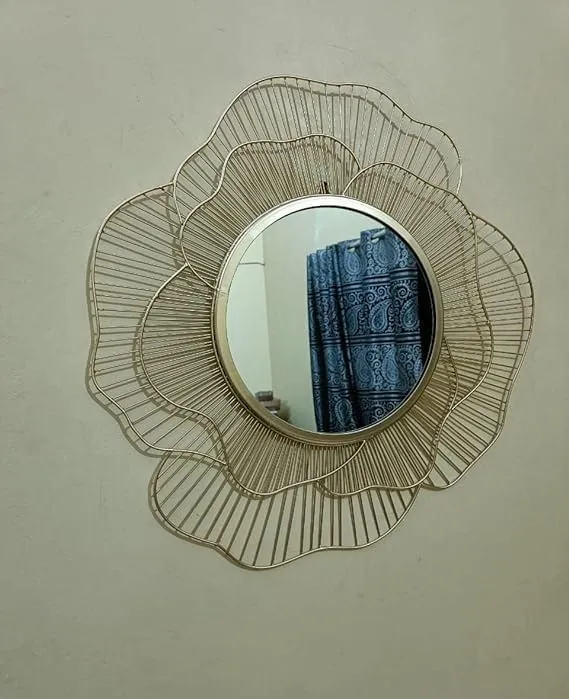 Siabak Creativo Metal Modern Design & Handmade Mirror Waterproof Durable Wall Mirror for Home Office & Bathroom (Floral)