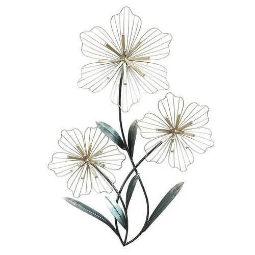 Silver and Blue Tri-Flower Metal Wall Decor