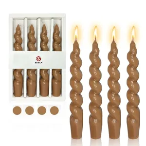 Spiral Taper Candle Colored Candlesticks - 4pcs Candle Sticks 7.5INCH Twisted Candlesticks Unscented Wax Candles Elegant Design for Home Décor Weddings Festive Seasons Holiday (7.5INCH-2D4PC-BROWN)