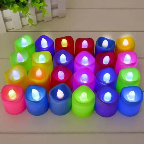 Super SMOKELESS Candle Beautiful Battery Operated Tea Light LED Candles, for Christmas Festival Set of 24Pcs. Candle (Multi Colour)