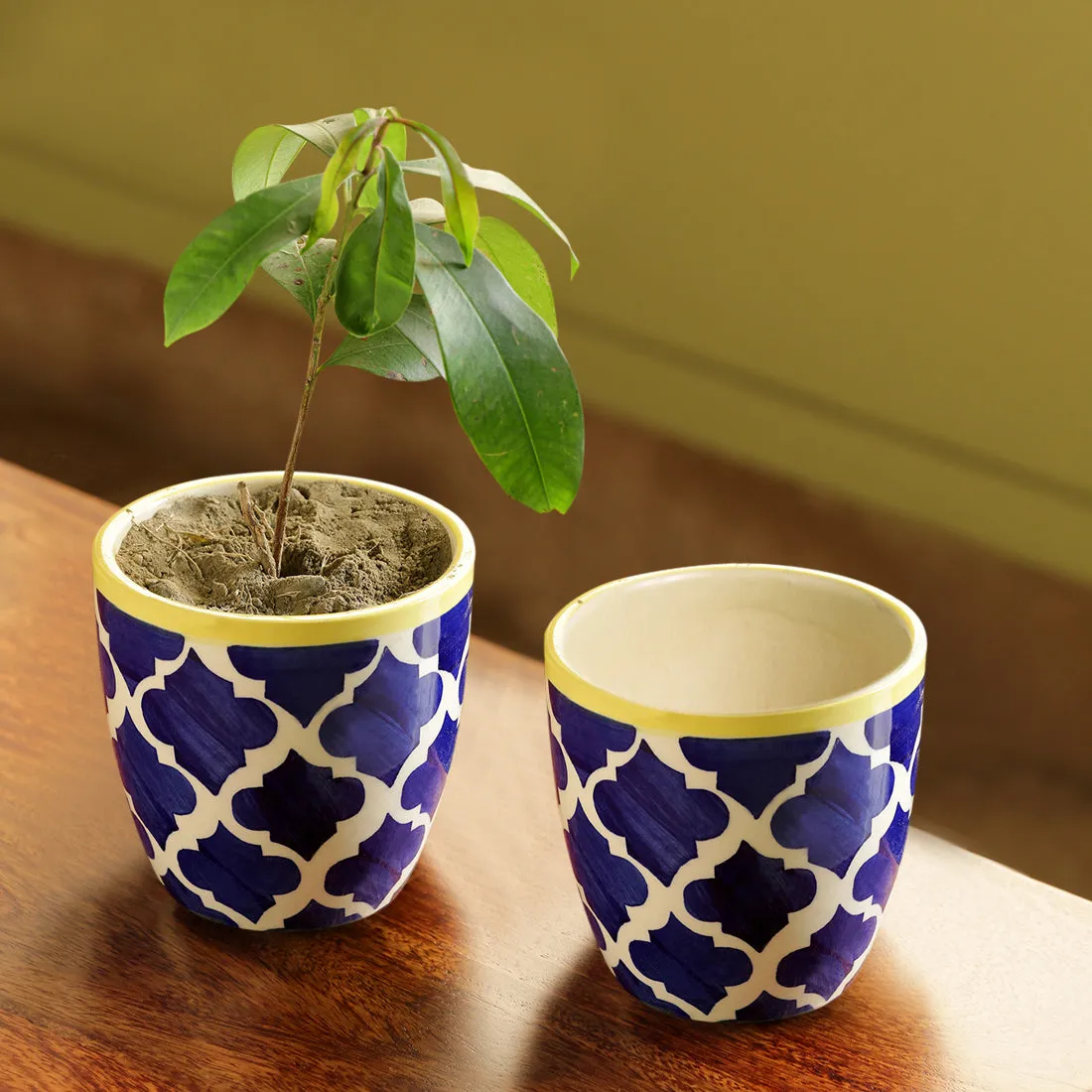 'The Two Morocco Pod' Handpainted Ceramic Planters (Set of 2)