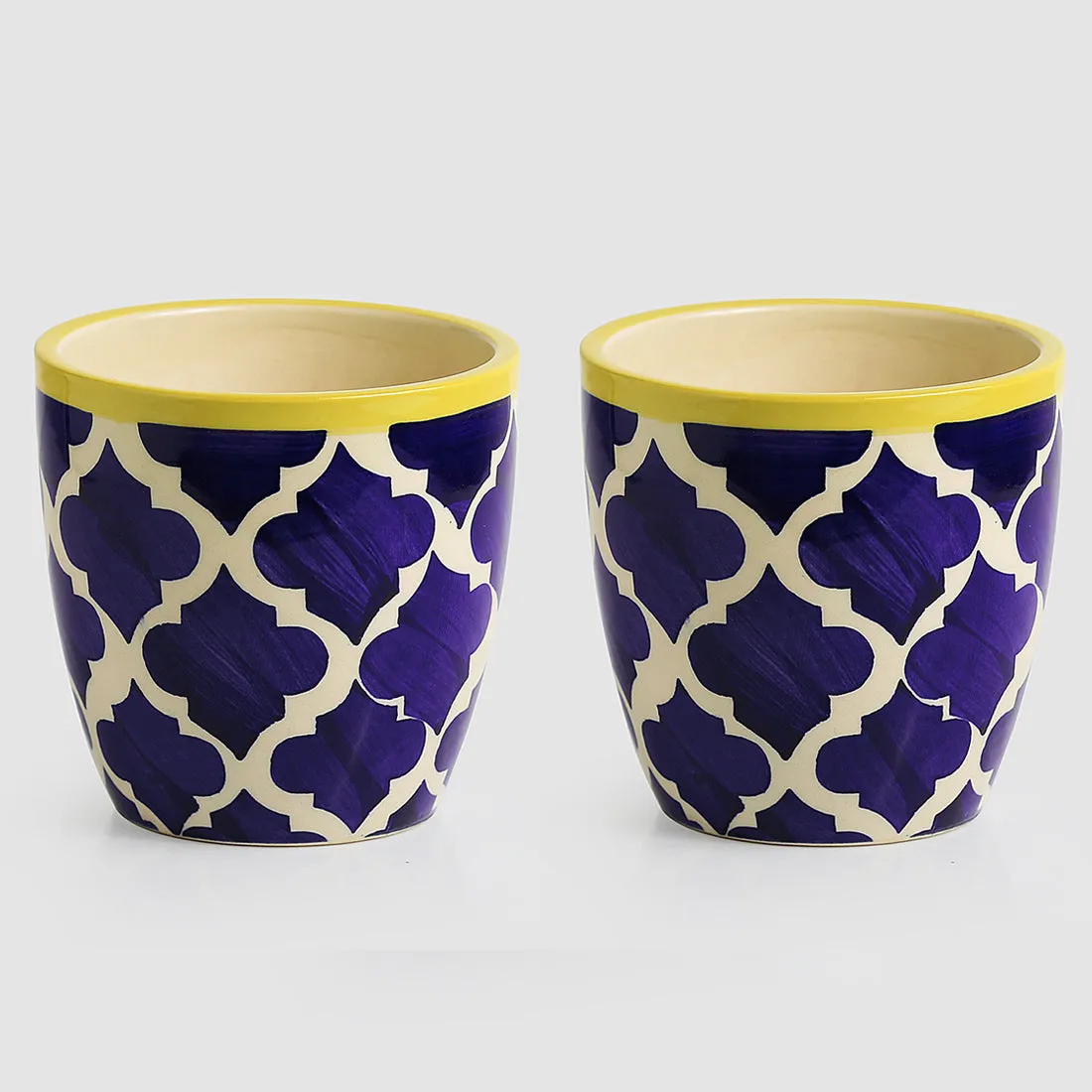 'The Two Morocco Pod' Handpainted Ceramic Planters (Set of 2)