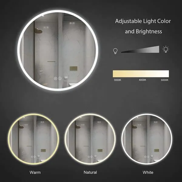 TINITALO Bathroom LED Mirror Home Mirror Wall Mirror with Touch Sensor, 3 Light Effects, Glass, Round LED-15 (24 x 24 Inch)