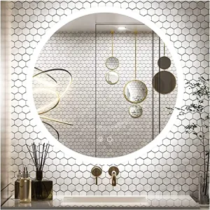 TINITALO Bathroom LED Mirror Home Mirror Wall Mirror with Touch Sensor, 3 Light Effects, Glass, Round LED-15 (24 x 24 Inch)