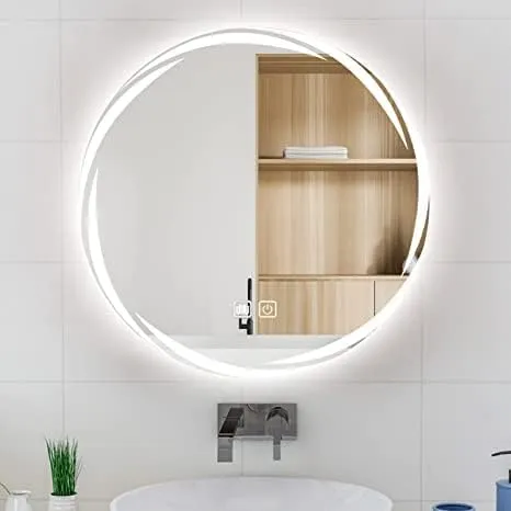 TINITALO Bathroom LED Mirror Home Mirror Wall Mirror with Touch Sensor, 3 Light Effects, Glass, Round LED-28 (30 x 30 Inch)