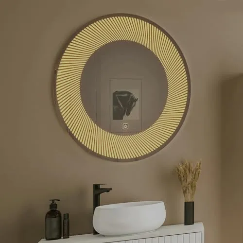 TINITALO Bathroom LED Mirror Home Mirror Wall Mirror with Touch Sensor, 3 Light Effects, Glass, Round LED-63 (24 x 24 Inch)