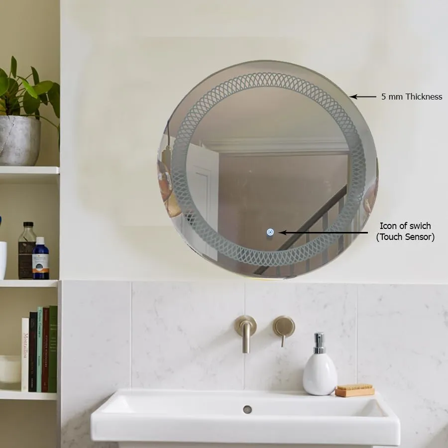 TINITALO Bathroom LED Mirror Home Mirror Wall Mirror with Touch Sensor, 3 Light Effects, Glass, Round LED-7 (36 x 36 Inch)