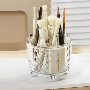 Urbane Home Multipurpose Storage Holder | Decorative Crystal Finish Stylish Look | Makeup Brush Holder | Desk Storage Container | YM.6698TS | Transparency Silver