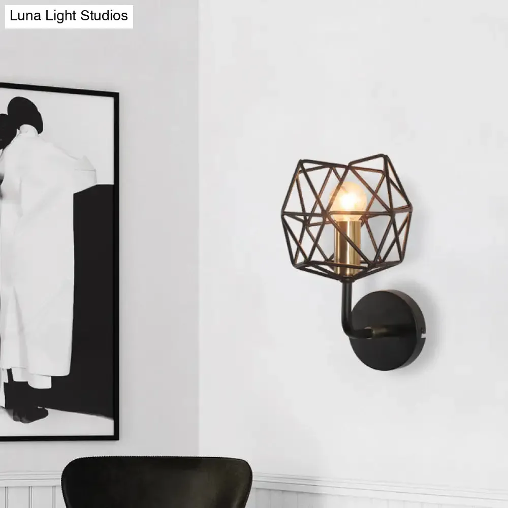 Vintage Retro Metal Polyhedron Wall Sconce: Black Globe Light for Bedroom