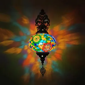 Vintage Stained Glass Globe Wall Sconce - Artistic Indoor Lamp with White/Red/Orange Lighting