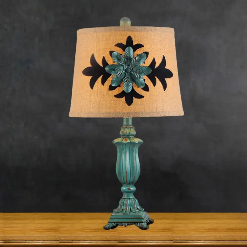 Vintage Style Barrel Shaped Desk Lamp - 21"/30" H, Blue Fabric, 1 Bulb - Perfect for Guest Room