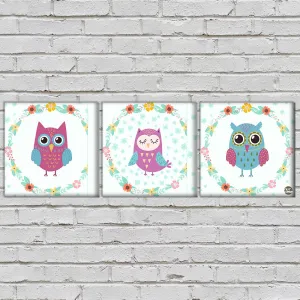 Wall Art Decor Hanging Panels Set Of 3 -Cute Owl