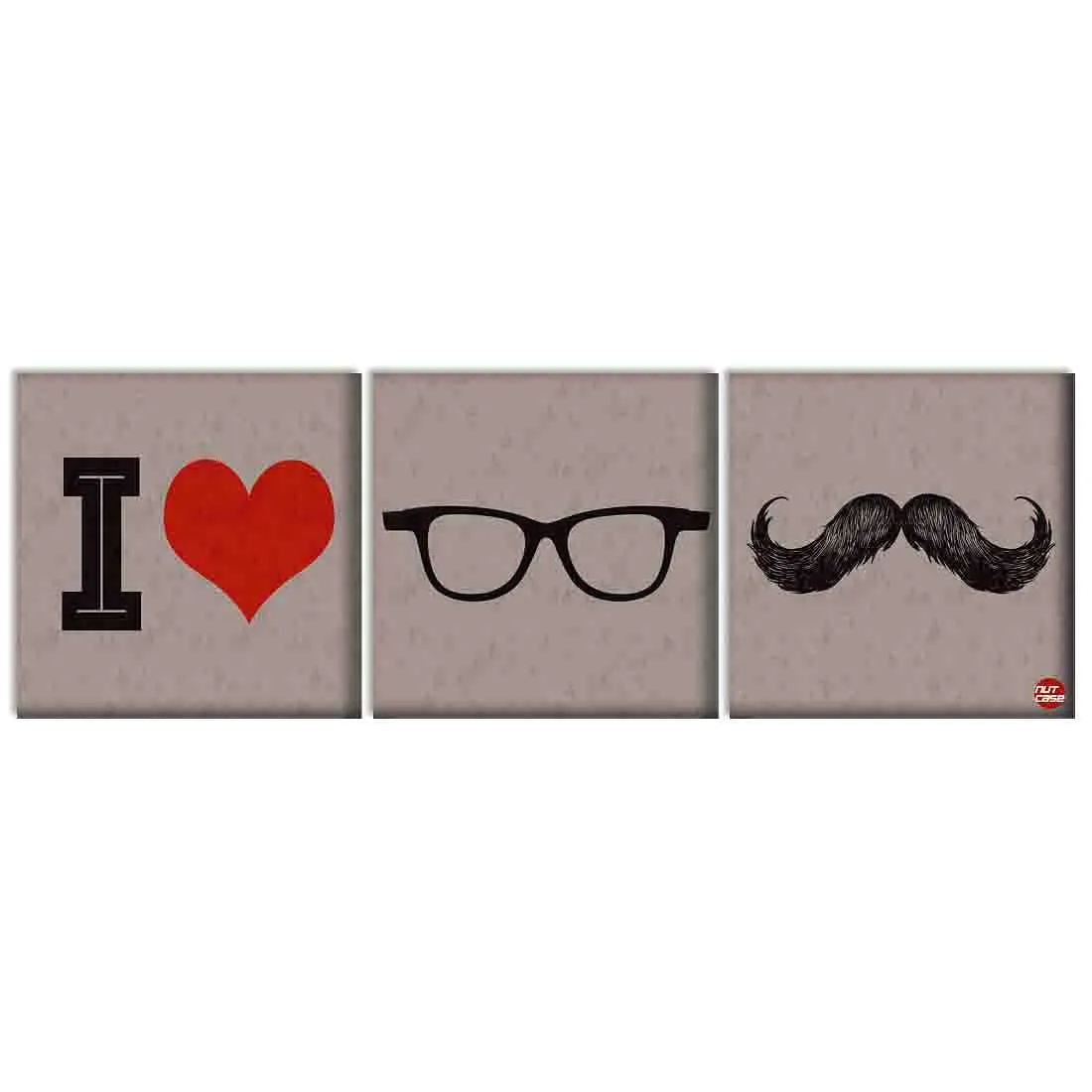 Wall Art Decor Hanging Panels Set Of 3 -i love mustache