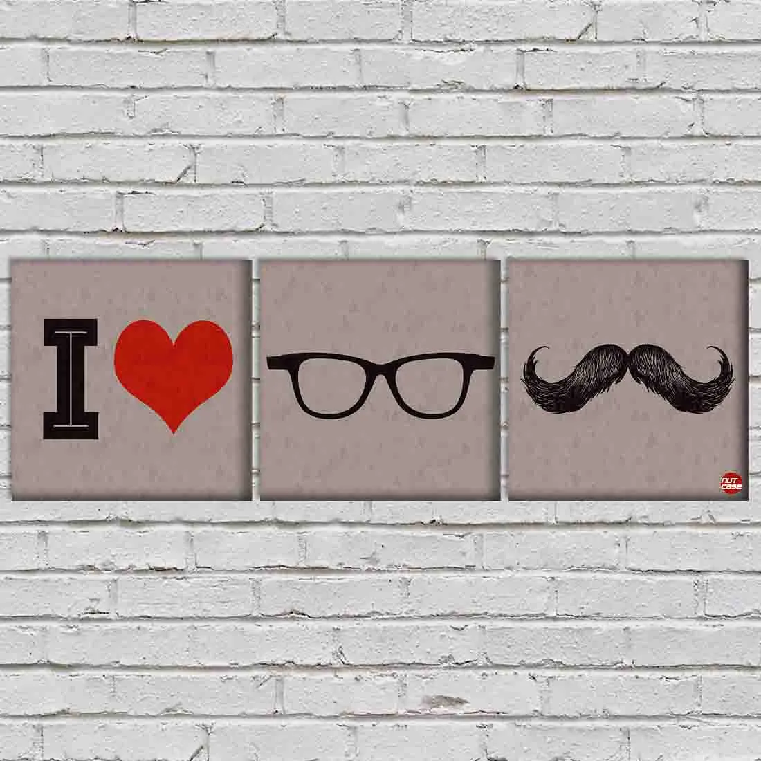 Wall Art Decor Hanging Panels Set Of 3 -i love mustache