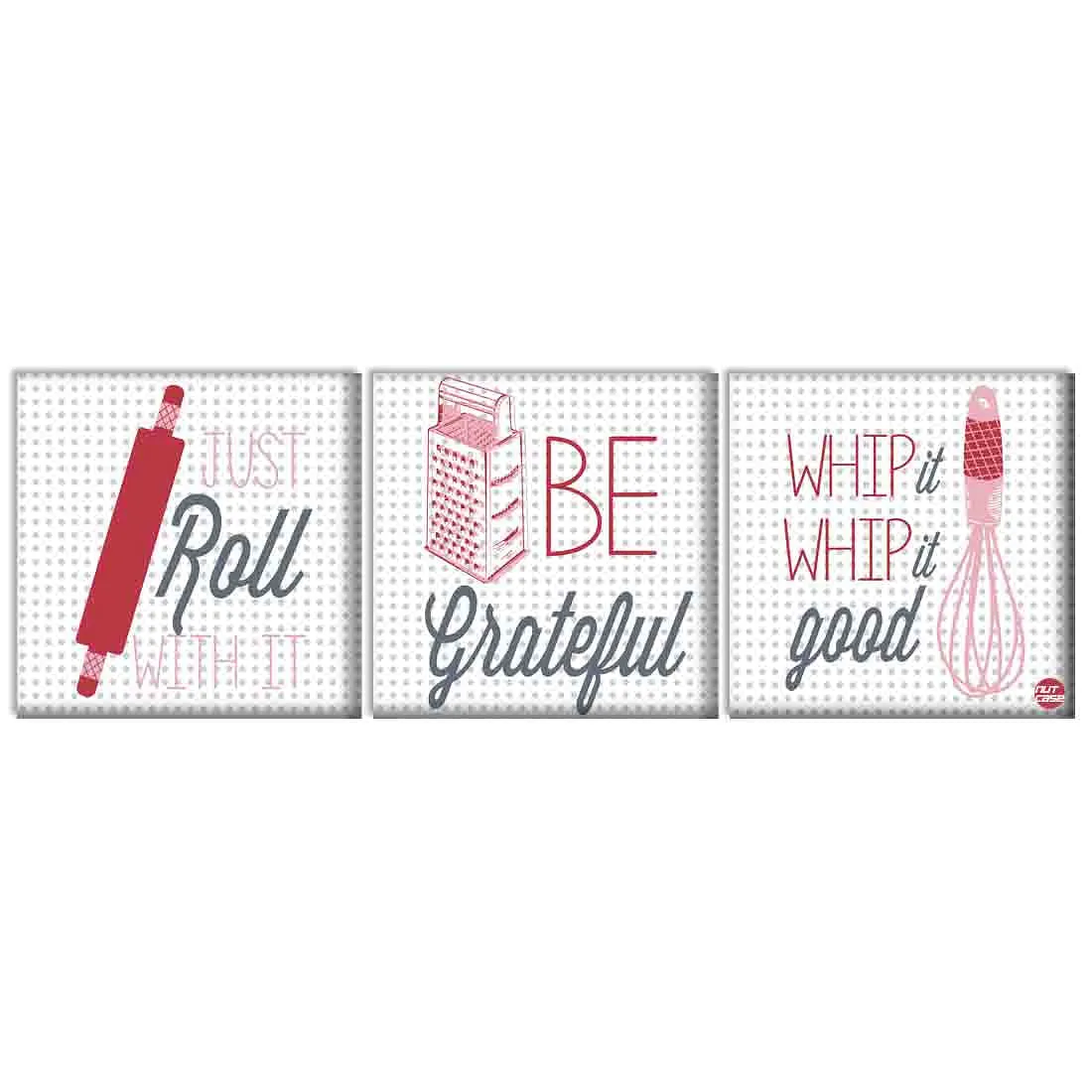 Wall Art Decor Hanging Panels Set Of 3 -Just Roll Be Grateful