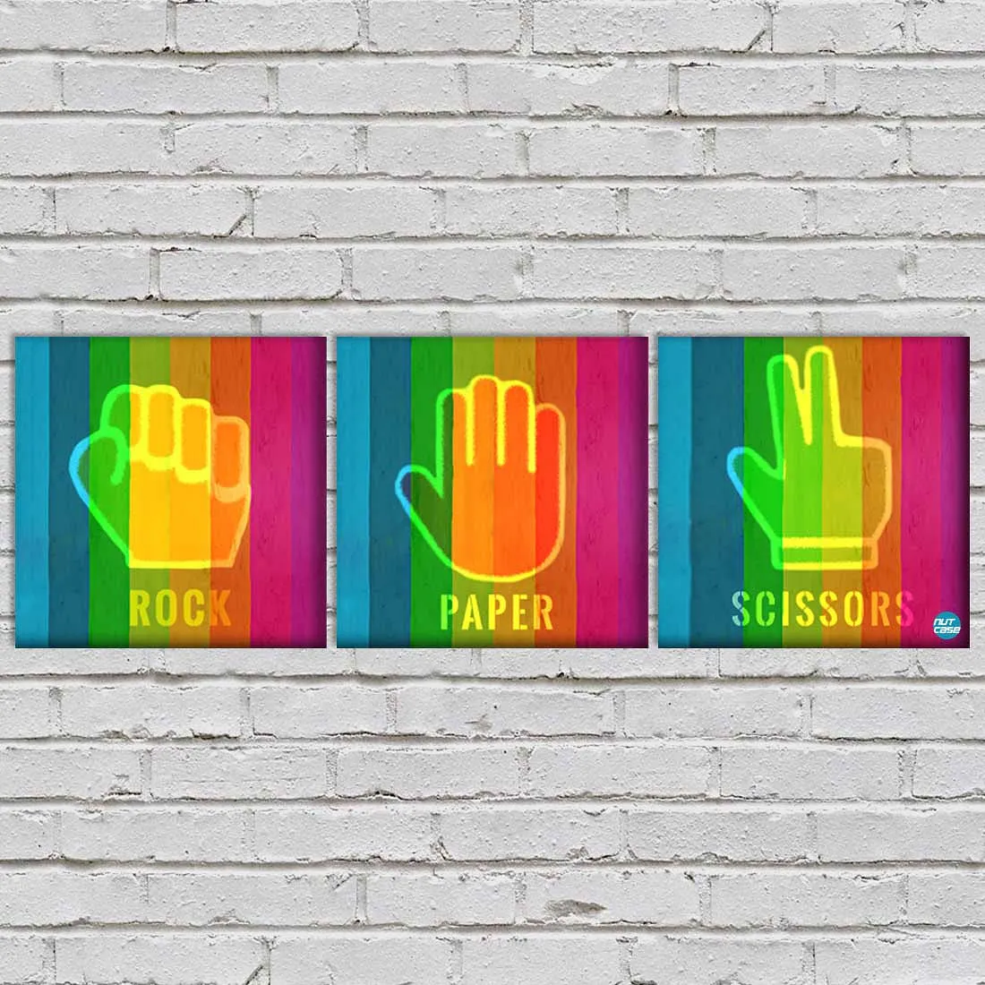 Wall Art Decor Hanging Panels Set Of 3 -Rock Paper Scissors