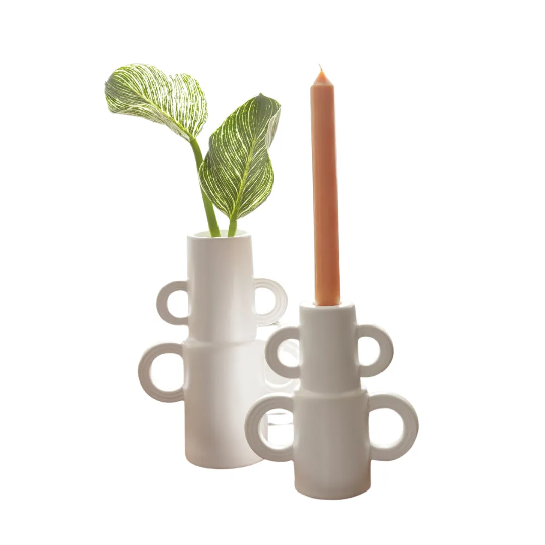 White Ceramic Taper Candle Holder